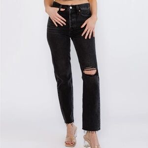 Levi's 23 Wedgie Straight Wedgie Droit Black Ripped Destroyed Jeans